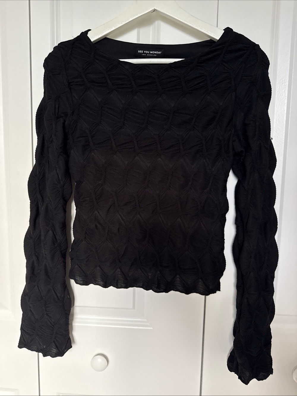 NWT See you Monday Black Longsleeve Top Sz L Grunge Goth Chic Elegant
